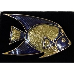 Giovanni Brooch Pin Blue Enamel Gold Tone Fish Vtg 3.25"